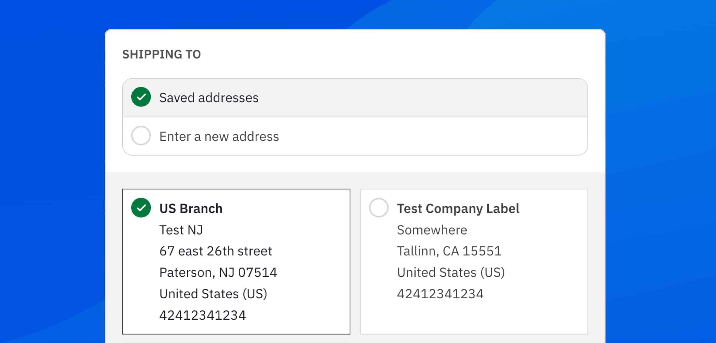 Screenshot of the multiple saved address on the checkout page.